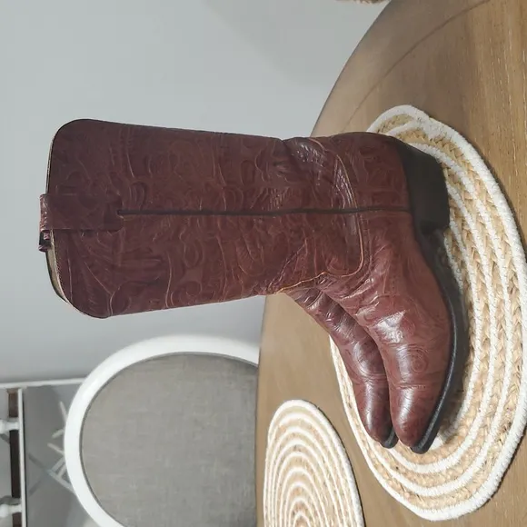 Wild West Tooled Full Leather Women's Cowboy Boots, Size 8.5B