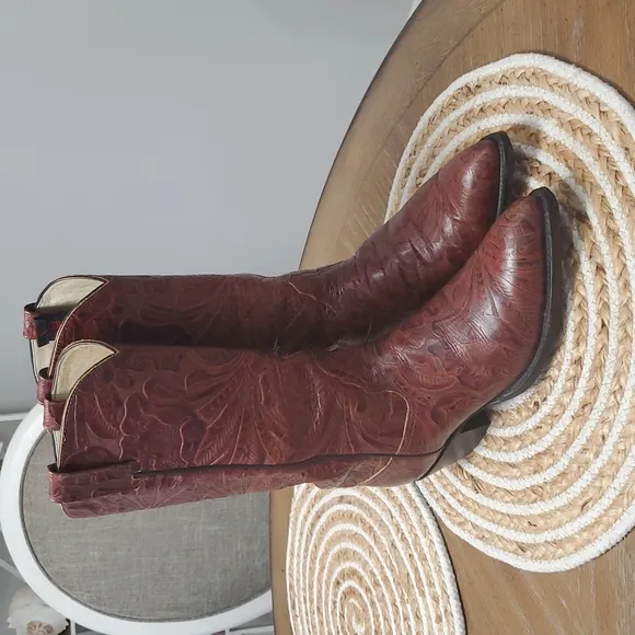 Wild West Tooled Full Leather Women's Cowboy Boots, Size 8.5B