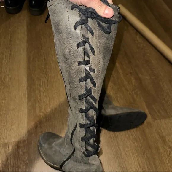 Wolky Women's Size EUR 37 Pardo Tall Leather Boots Lace Up Back Side Zip