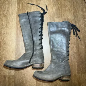 Wolky Women's Size EUR 37 Pardo Tall Leather Boots Lace Up Back Side Zip