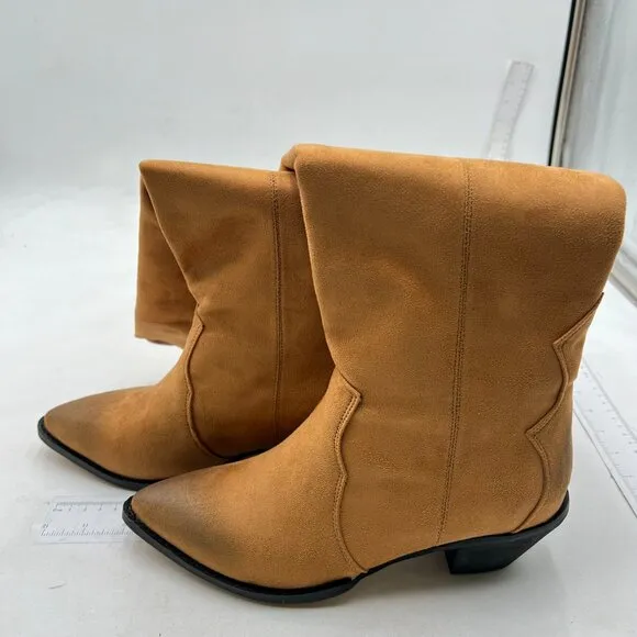 Women Cowboy Knee High Boots Chunky Block Heel Square Toe Tall Riding Boot Brown