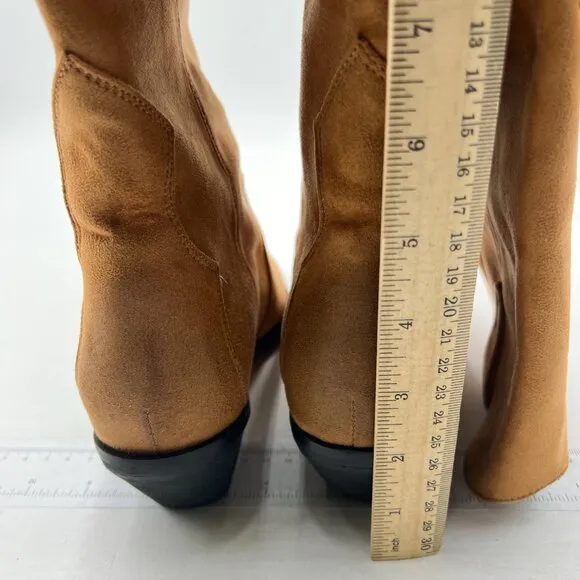 Women Cowboy Knee High Boots Chunky Block Heel Square Toe Tall Riding Boot Brown