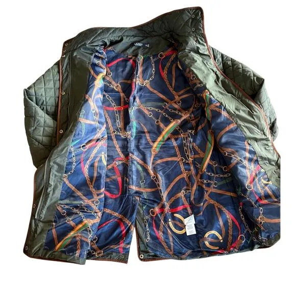 Women's 2X Ralph Lauren Green Quilted Equestrian Chore Jacket No Hood