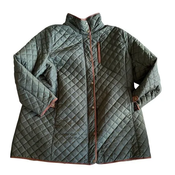 Women's 2X Ralph Lauren Green Quilted Equestrian Chore Jacket No Hood