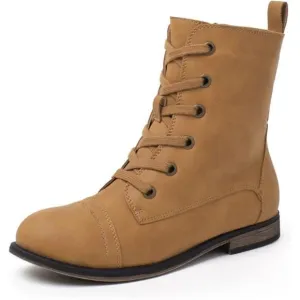 Women's Combat Boots Lace up Ankle Boots Side Zipper Round Toe Booties