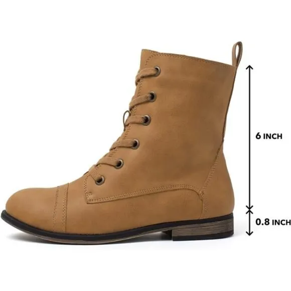 Women's Combat Boots Lace up Ankle Boots Side Zipper Round Toe Booties
