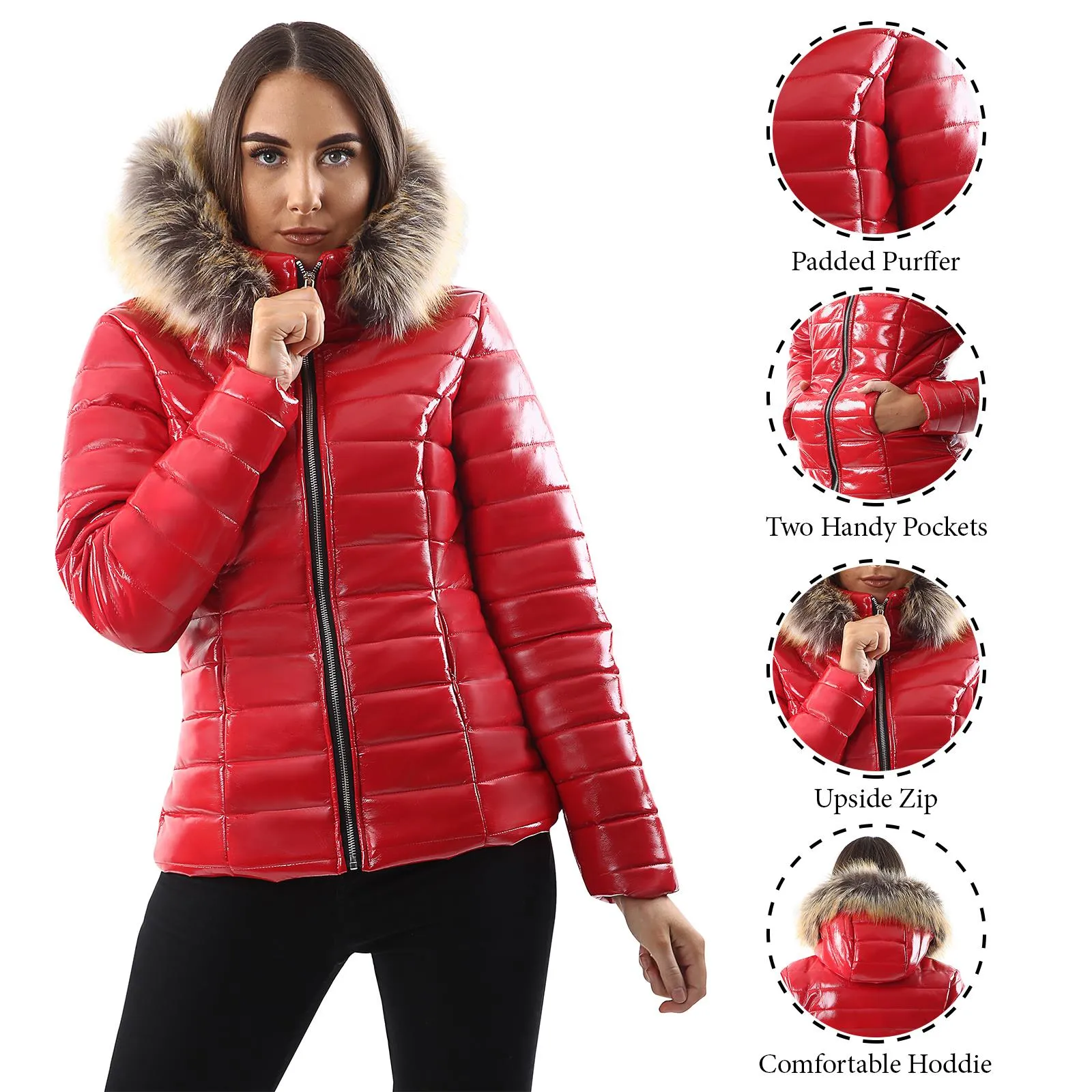Womens Ladies Quilted Designer Padded Bubble Fur Hooded Puffer Coat Jacket