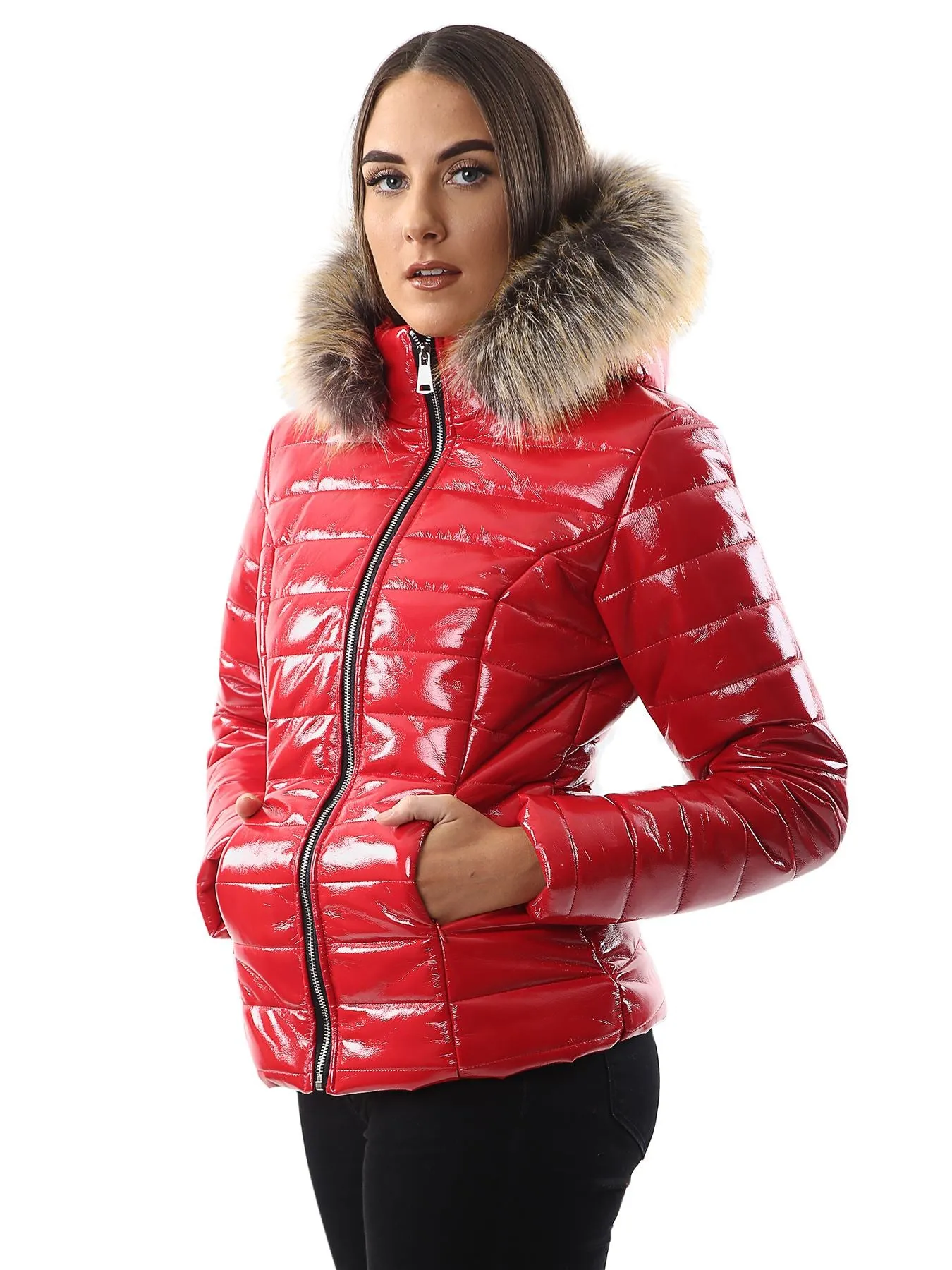 Womens Ladies Quilted Designer Padded Bubble Fur Hooded Puffer Coat Jacket