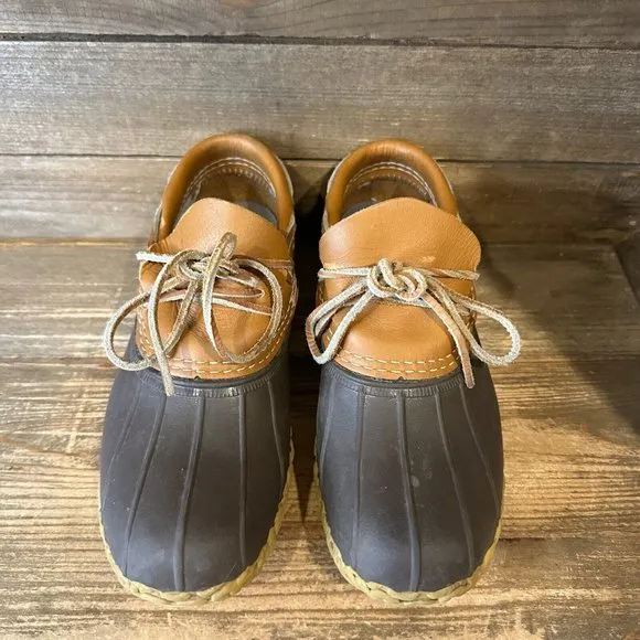 Womens L.L. Bean Brown Leather Rubber Low Top‎ Waterproof Snow Duck Boots Size 6