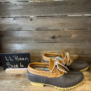 Womens L.L. Bean Brown Leather Rubber Low Top‎ Waterproof Snow Duck Boots Size 6