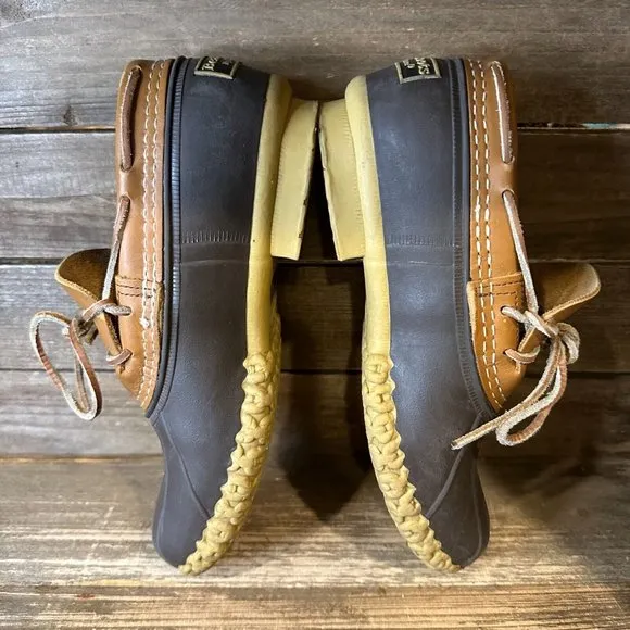 Womens L.L. Bean Brown Leather Rubber Low Top‎ Waterproof Snow Duck Boots Size 6