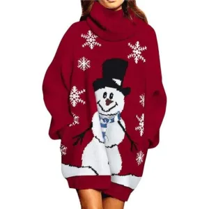 Women's Oversize Turtleneck Pullover Sweater Dress with Pockets