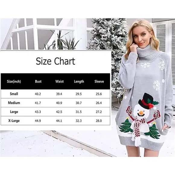 Women's Oversize Turtleneck Pullover Sweater Dress with Pockets