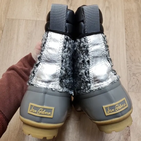 Women's Sam Edelman CaldwellDuck Boots Grey &amp; Silver Size 8 snow boots