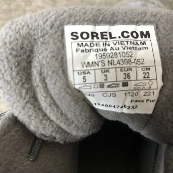 Womens Sorel Gray White Kinetic RNGD Caribou Waterproof Winter Boots Size 5