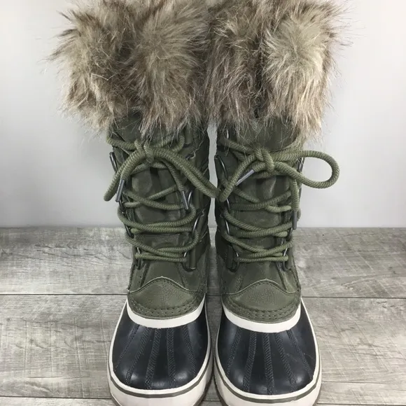 Womens Sorel Joan of Arctic Rain Green Waterproof Leather Boots NL2429 Size 8.5