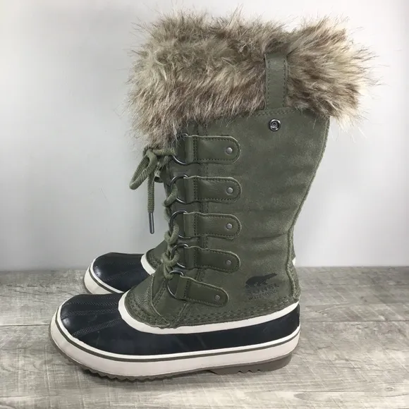 Womens Sorel Joan of Arctic Rain Green Waterproof Leather Boots NL2429 Size 8.5