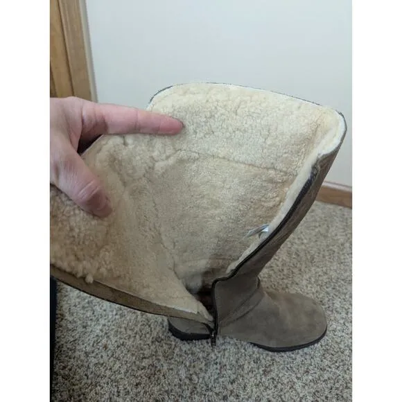 Women's Ugg Jillian 1917 Riding Boot Tan Knee High Zip Shearling Lined Size 7