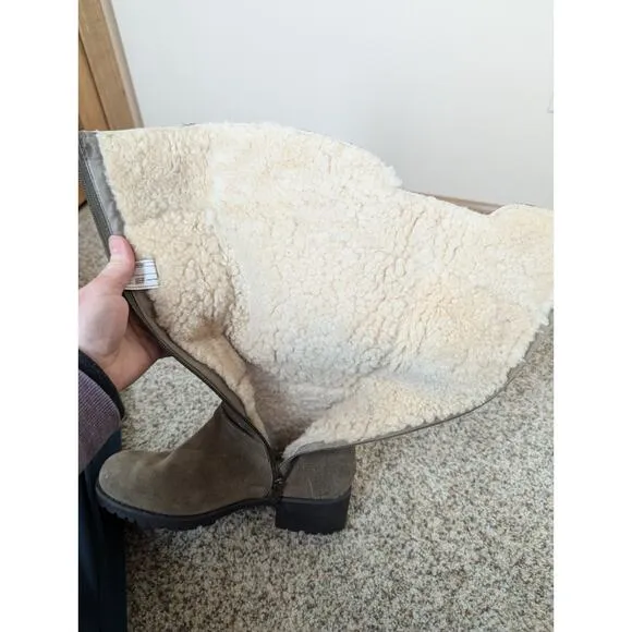 Women's Ugg Jillian 1917 Riding Boot Tan Knee High Zip Shearling Lined Size 7