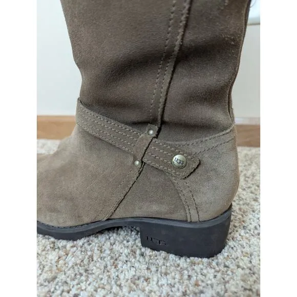 Women's Ugg Jillian 1917 Riding Boot Tan Knee High Zip Shearling Lined Size 7
