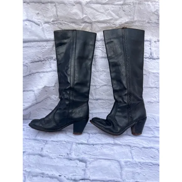 Women's Vintage Dex Black Leather Boots Size 6M-Western Festival Boots