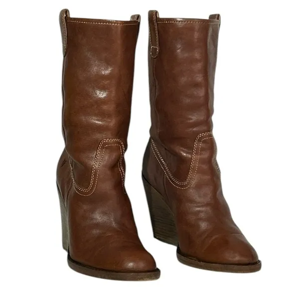 Women's Vintage Frye Caroline Campus Midshaft Wedge Heel Boots Size 8