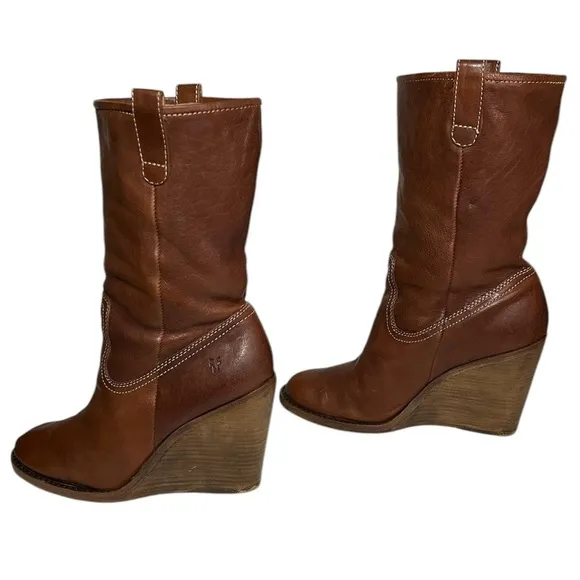 Women's Vintage Frye Caroline Campus Midshaft Wedge Heel Boots Size 8