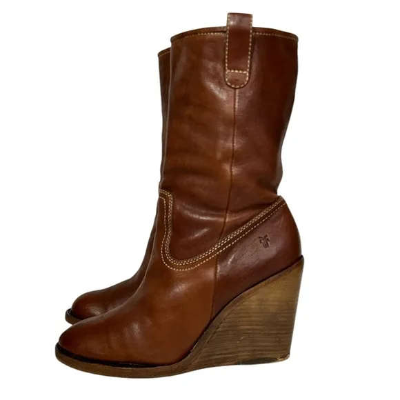 Women's Vintage Frye Caroline Campus Midshaft Wedge Heel Boots Size 8