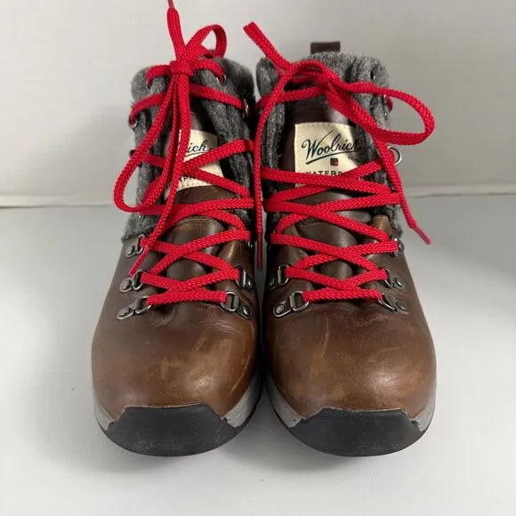 Woolrich Rockies II Hiking Boots Brown Leather Gray Wool Waterproof Women's 8
