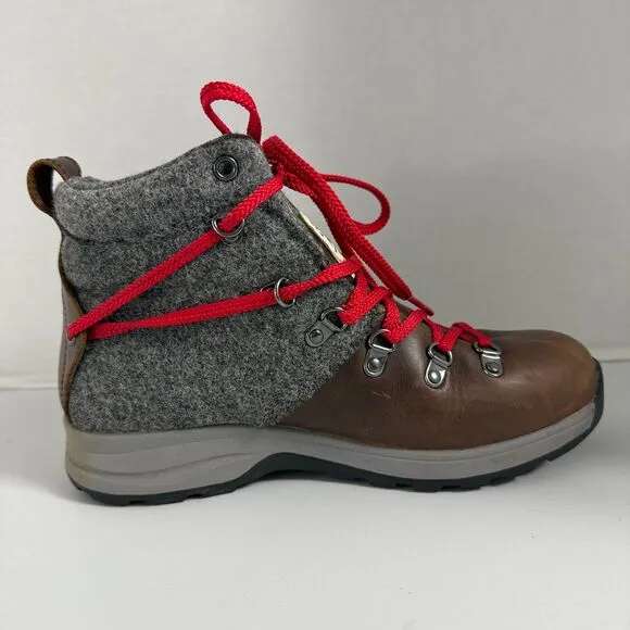 Woolrich Rockies II Hiking Boots Brown Leather Gray Wool Waterproof Women's 8