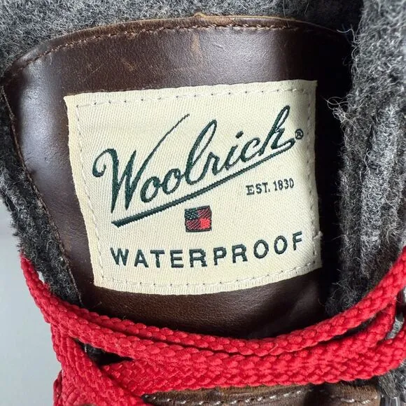 Woolrich Rockies II Hiking Boots Brown Leather Gray Wool Waterproof Women's 8