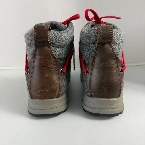 Woolrich Rockies II Hiking Boots Brown Leather Gray Wool Waterproof Women's 8