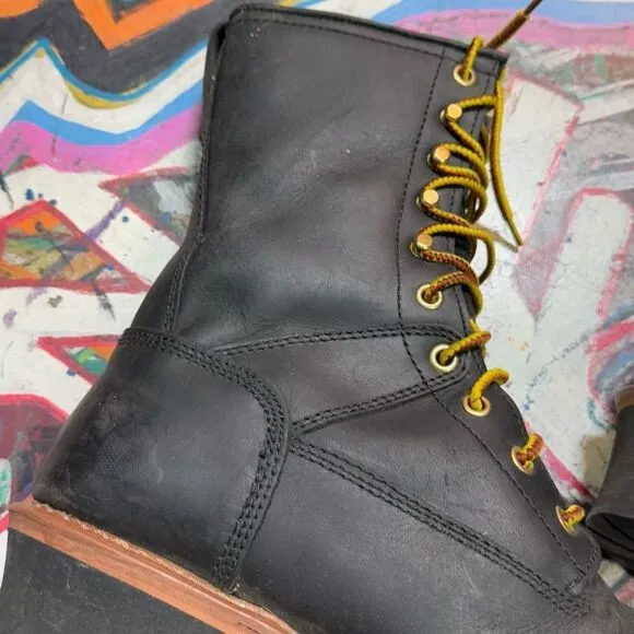 Work Zone Black Waterproof Steel Toe Work Boots - Oil Resistant, Size 9.5