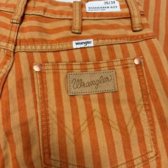 Wrangler | The Wanderer 622 High Rise Flare Goldie Orange Brown Stripe - NWT