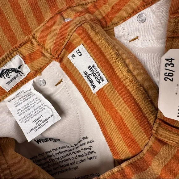 Wrangler | The Wanderer 622 High Rise Flare Goldie Orange Brown Stripe - NWT