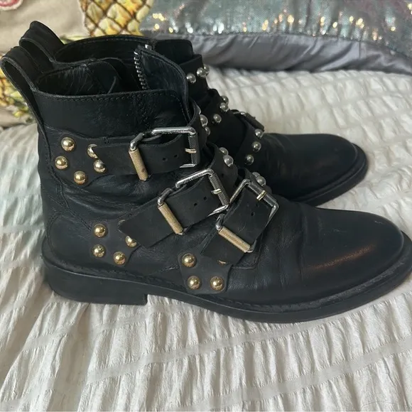 Zadig &amp; Voltaire Laureen Studded Black Leather Ankle Boots