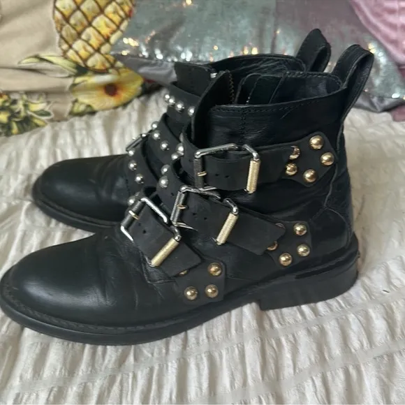 Zadig &amp; Voltaire Laureen Studded Black Leather Ankle Boots