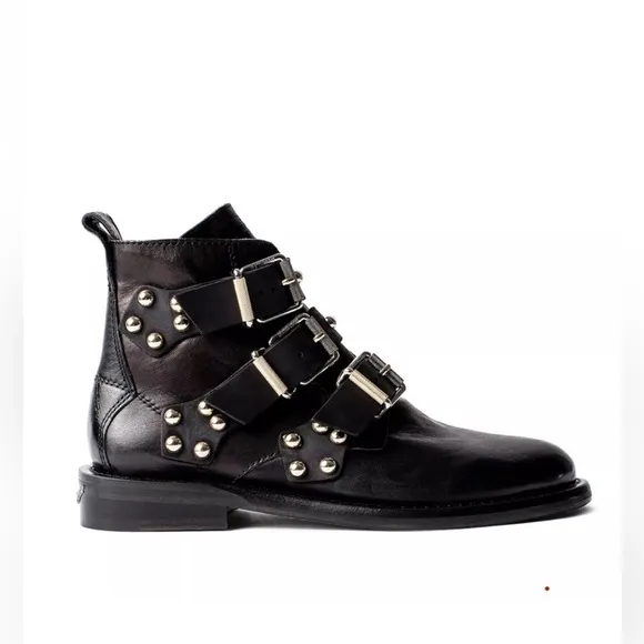 Zadig &amp; Voltaire Laureen Studded Black Leather Ankle Boots