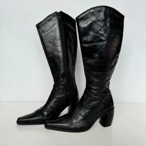 ZAPPA Western Cowboy Boots EU 37 US 7 Black Leather Snakeskin Country Rodeo Y2K