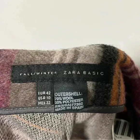 Zara Basic Fall/Winter Wool-Blend Chevron Stripe A-Line Skirt, Size 10