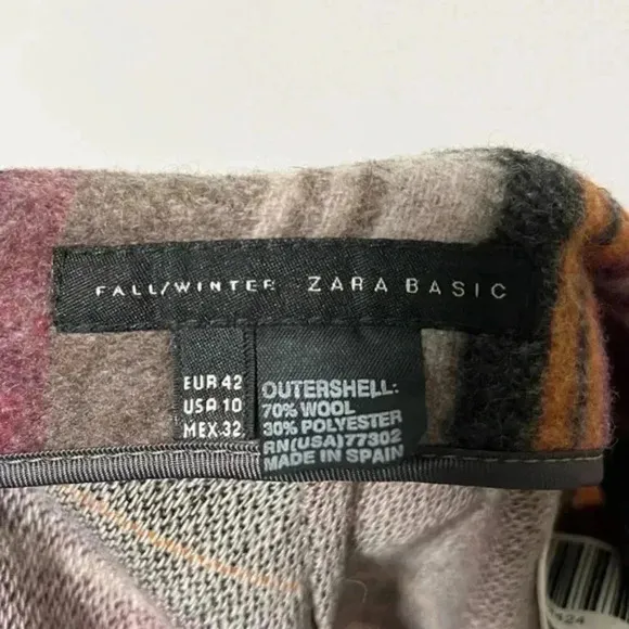 Zara Basic Fall/Winter Wool-Blend Chevron Stripe A-Line Skirt, Size 10