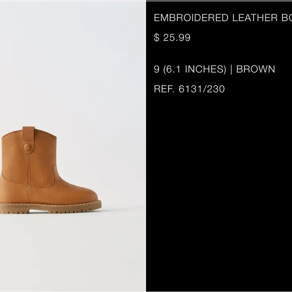 Zara Kids embroidered leather boots size 9