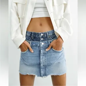 Zara NEW Women's High Waist Double Denim TRF Mini Skirt Blue Size Large RARE HTF