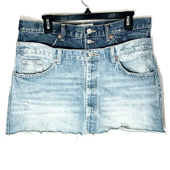 Zara NEW Women's High Waist Double Denim TRF Mini Skirt Blue Size Large RARE HTF