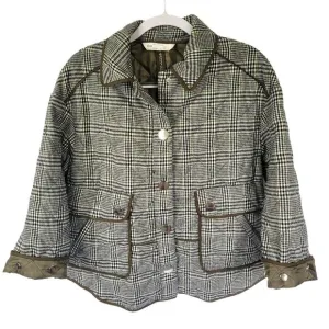 Zara Olive Drab Green Heritage Plaid Quilted Equestrian Riding Jacket Size Small