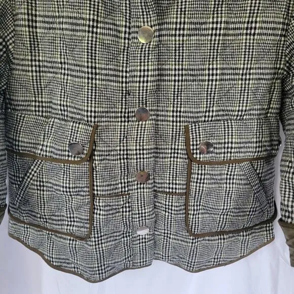 Zara Olive Drab Green Heritage Plaid Quilted Equestrian Riding Jacket Size Small
