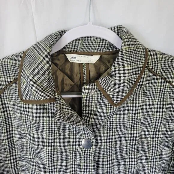 Zara Olive Drab Green Heritage Plaid Quilted Equestrian Riding Jacket Size Small