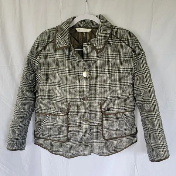 Zara Olive Drab Green Heritage Plaid Quilted Equestrian Riding Jacket Size Small
