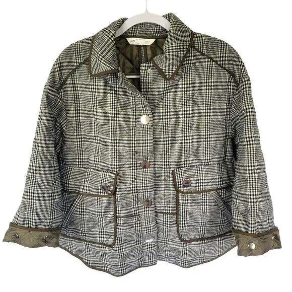 Zara Olive Drab Green Heritage Plaid Quilted Equestrian Riding Jacket Size Small