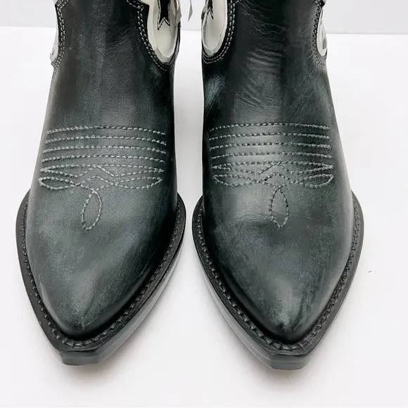 Zara Womens Black White Leather Stars Western Cowboy Boots EU 39 US 8 NEW